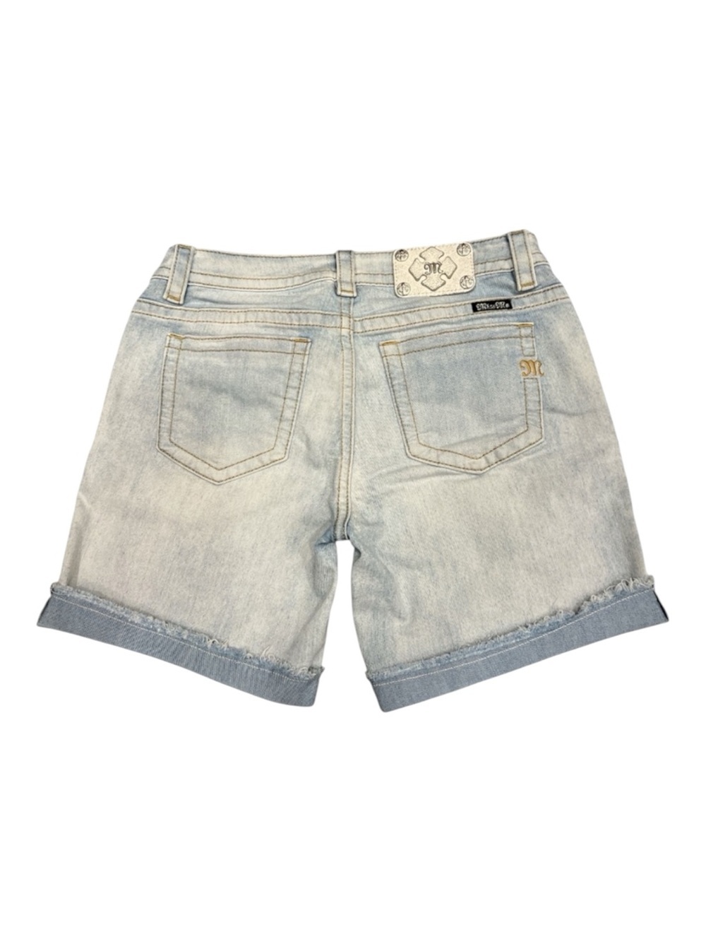 Miss Me distressed light-wash denim shorts cuffed hem mid-rise five-pocket SZ 30